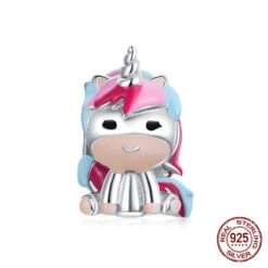 925 Sterling Silver Rainbow Unicorn Pony Charm Pendant