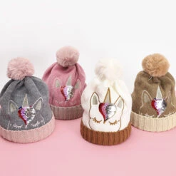 Unicorn Sequin Knitted Wool Beanie Hat