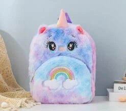 Furry Plush Rainbow Unicorn Winter Backpack For Kids -Unicorn Fashion 0 3634ff