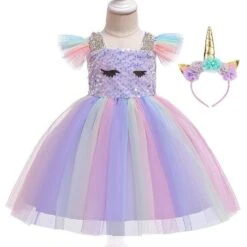 Unicorn Girl Sequined Dress With Headband