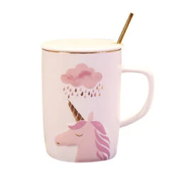 Unicorn Ceramic Mug With Golden Spoon