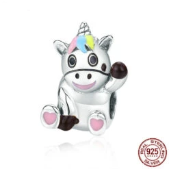 925 Sterling Silver Cute Unicorn Colorful Enamel Beads