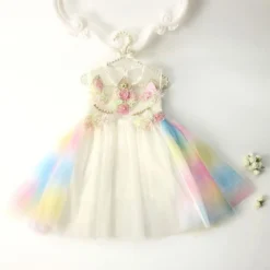 Unicorn Flowers Embroidery Princess Dresses