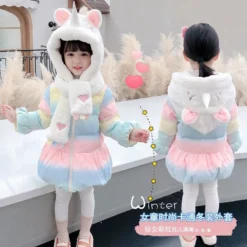 Winter Unicorn Lightweight Water-Resistant Jacket -Unicorn Fashion 1 7 Years Girls Winter Cotton Padded Jacket 2021 New Winter Fashion Unicorn Medium Long Warm 3
