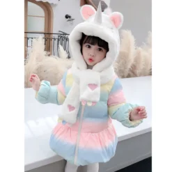 Winter Unicorn Lightweight Water-Resistant Jacket -Unicorn Fashion 1 7 Years Girls Winter Cotton Padded Jacket 2021 New Winter Fashion Unicorn Medium Long Warm 4