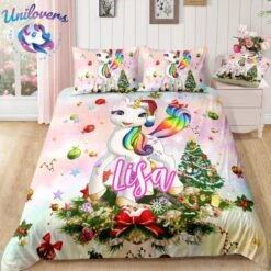 Personalized Custom Christmas Unicorn Bedding Set