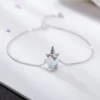 Silver Simple Moonstone Unicorn Bracelets -Unicorn Fashion 100 Authentic 925 Sterling Silver Simple Moonstone Charm Bracelets Cute Rainbow Unicorn Bracelets Bangles For Women