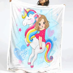 Girl And Unicorn Fluffy Fleece Blanket