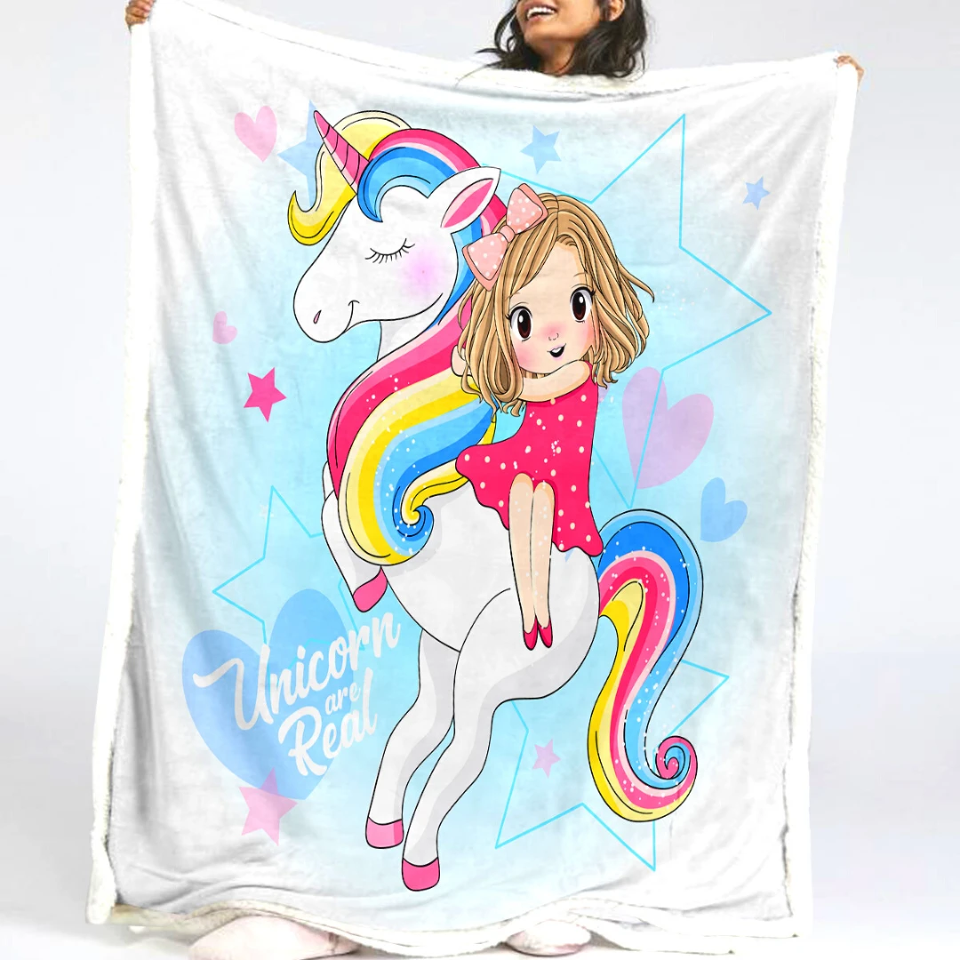 Girl And Unicorn Fluffy Fleece Blanket 3 Girl And Unicorn Fluffy Fleece Blanket