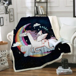 Unicorn Jump Over The Moon Fleece Blanket -Unicorn Fashion 1919