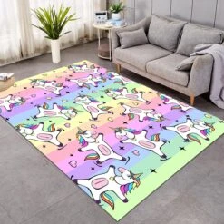 Skating Unicorn Rainbow Paper SW0756 Carpet, Area Rug, Large Floor Mat For Living Room Bedroom Playroom