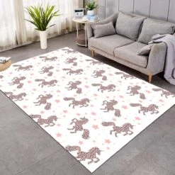 Prancing Unicorn Starry Tan SW1202 Carpet, Area Rug, Large Floor Mat For Living Room Bedroom Playroom