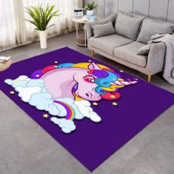 Purple Unicorn Area Rug For Girls Room