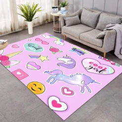 Cartoon Unicorn Area Rug For Bedroom