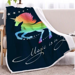 Black Magical Unicorn Sherpa Fleece Blanket -Unicorn Fashion 2 4 1