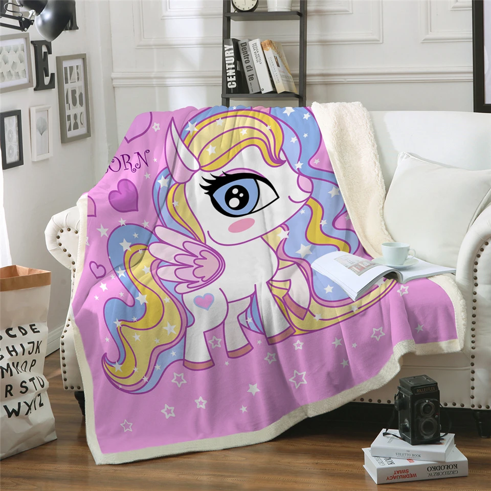 Little Unicorn Themed Sherpa Fleece Blanket 4 Little Unicorn Themed Sherpa Fleece Blanket - Image 2