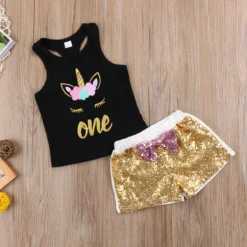Unicorn Toddler Sleeveless T-shirt And Pant -Unicorn Fashion 2017 Unicorn Toddler Kids Baby Girls Sleeveless T shirt Tops Letters One Vest Shorts Sequins Outfits 4