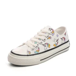 Low Top Unicorn Themed Sneakers -Unicorn Fashion 2019 Fashion New Canvas Women Shoes Hand painted Rainbow Spring Shallow Ladies Lace up White Casual 1