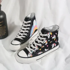 Low Top Unicorn Themed Sneakers -Unicorn Fashion 2019 Fashion New Canvas Women Shoes Hand painted Rainbow Spring Shallow Ladies Lace up White Casual 3