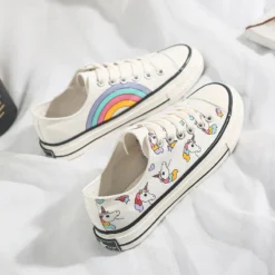 Low Top Unicorn Themed Sneakers -Unicorn Fashion 2019 Fashion New Canvas Women Shoes Hand painted Rainbow Spring Shallow Ladies Lace up White Casual 4