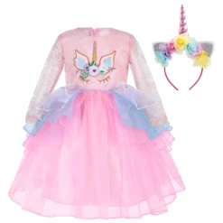 Children Unicorn Dress Headband Outfit -Unicorn Fashion 2019 New Fashion Children Dress Headband Outfit 2pcs Set Flower Girls Dress Unicorn Party Costume Birthday 4