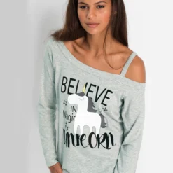 One Shoulder Long Sleeve Unicorn TShirt -Unicorn Fashion 2019 autumn Long Sleeve Unicorn Print T Shirt Women One Shoulder Harajuku Casual Letter Printed Loose 3