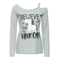 One Shoulder Long Sleeve Unicorn TShirt -Unicorn Fashion 2019 autumn Long Sleeve Unicorn Print T Shirt Women One Shoulder Harajuku Casual Letter Printed Loose 4