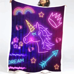 Neon Unicorn Fleece Throw Blanket