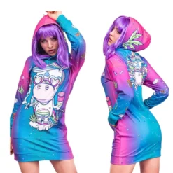 Unicorn Print Pocket Hoodie Dress