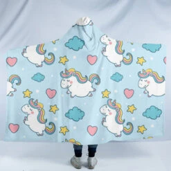 Blue Unicorn Pattern Hooded Blanket