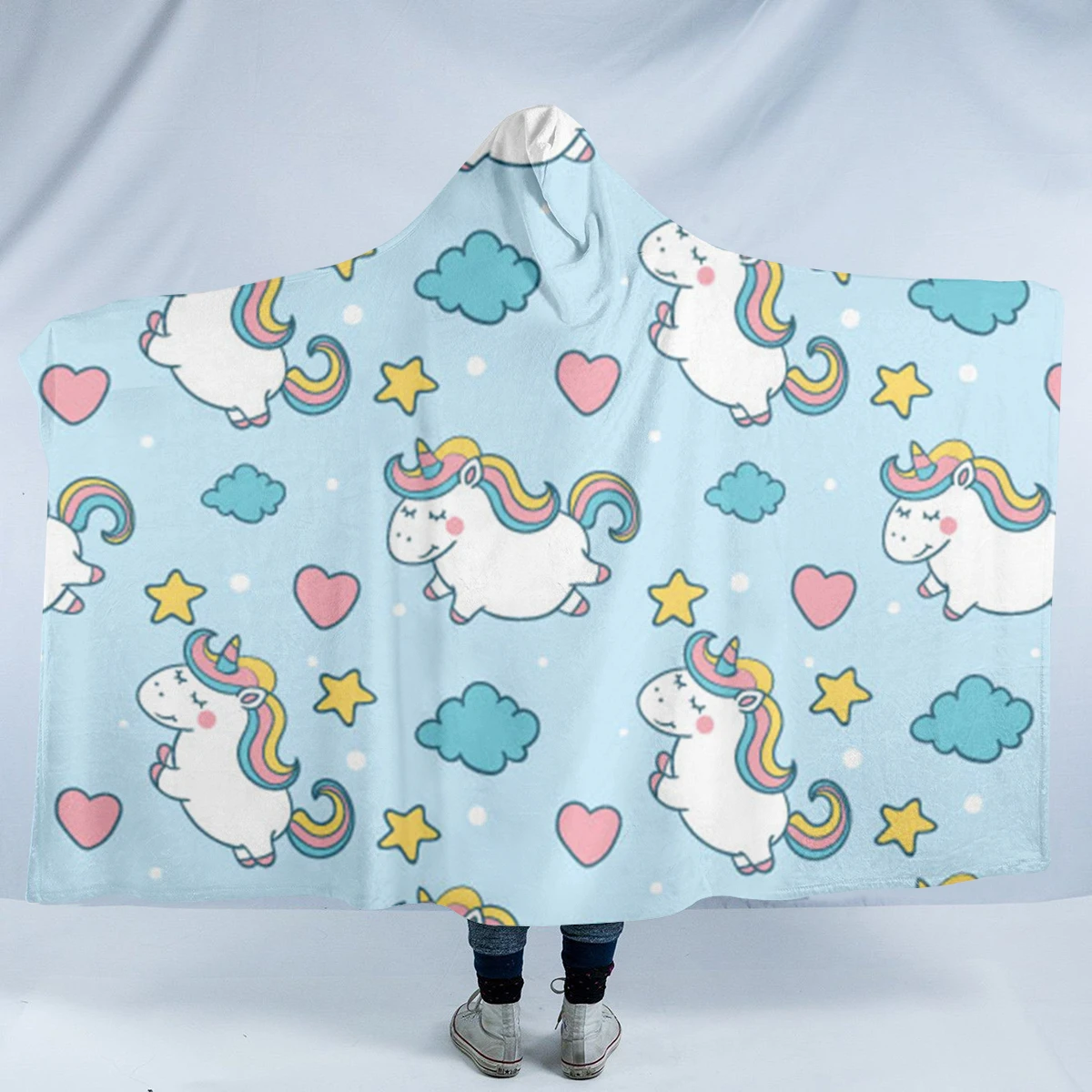 Blue Unicorn Pattern Hooded Blanket 3 Blue Unicorn Pattern Hooded Blanket