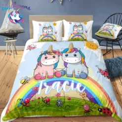 Personalized Custom Two Baby Unicorn Bedding Set