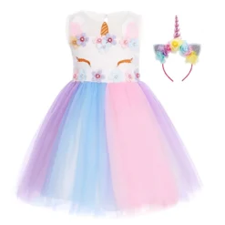 Cute Flower Unicorn Rainbow Dress