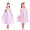Set Unicorn Girl Flower Rainbow Dress -Unicorn Fashion 2pcs Set Kid Girl clothes Flower Rainbow Dress Headband Outfits Birthday Party Unicorn Fancy Costume Gown