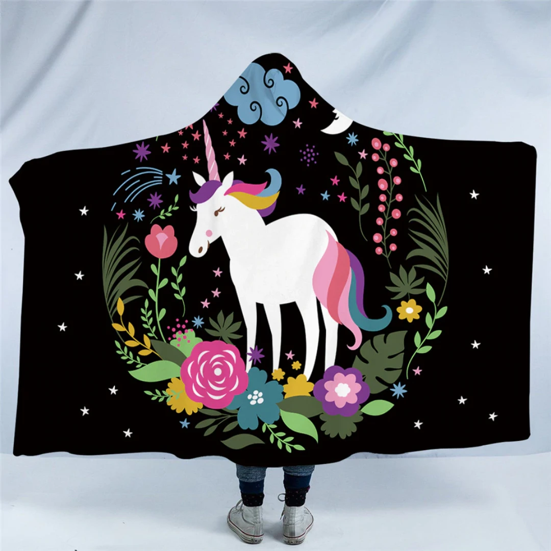Floral Unicorn Hooded Blanket 3 Floral Unicorn Hooded Blanket