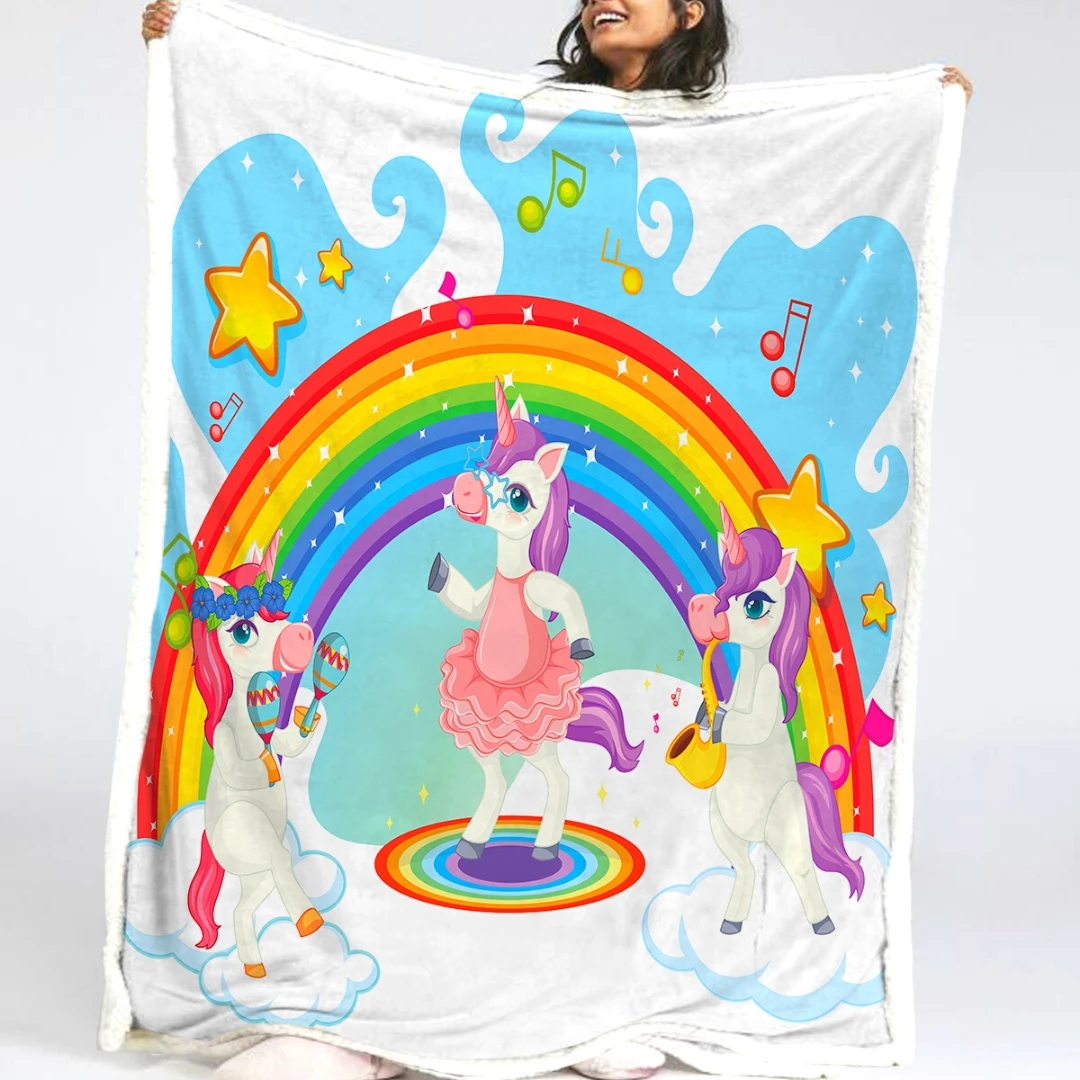 Rainbow Girls Unicorn Fleece Blanket 3 Rainbow Girls Unicorn Fleece Blanket