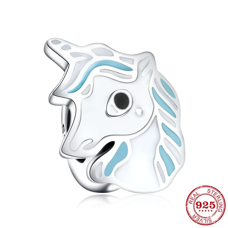 925 Sterling Silver Adorable Unicorn Blue And White Enamel Bead 3 925 Sterling Silver Adorable Unicorn Blue And White Enamel Bead