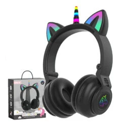 Black Wireless Unicorn Headphones With Microphone Support SD Card