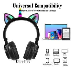 Black Wireless Unicorn Headphones With Microphone Support SD Card -Unicorn Fashion 349061 honzkc