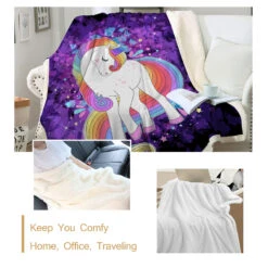 Purple Magical Unicorn Themed Sherpa Fleece Blanket 10 Purple Magical Unicorn Themed Sherpa Fleece Blanket -Unicorn Fashion 35 1