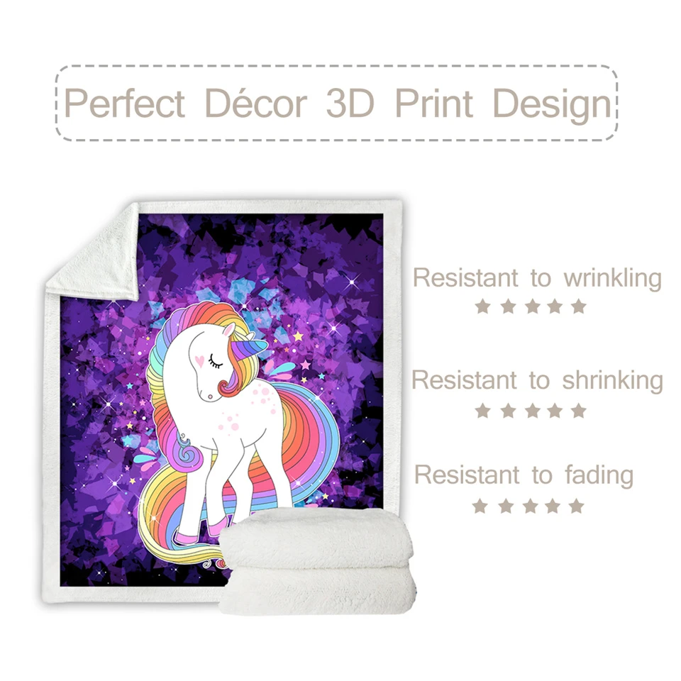 Purple Magical Unicorn Themed Sherpa Fleece Blanket 6 Purple Magical Unicorn Themed Sherpa Fleece Blanket - Image 4
