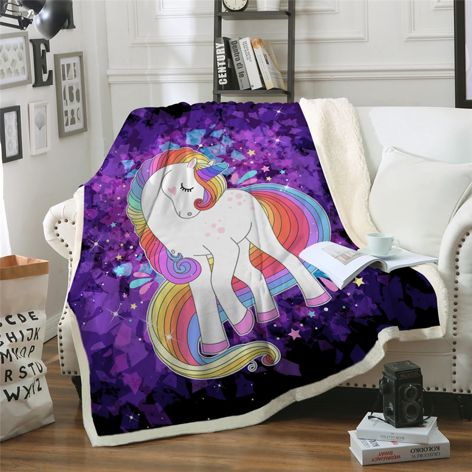 Purple Magical Unicorn Themed Sherpa Fleece Blanket 4 Purple Magical Unicorn Themed Sherpa Fleece Blanket - Image 2