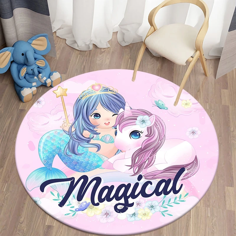 Cartoon Round Carpet Mermaid Unicorn 6 Cartoon Round Carpet Mermaid Unicorn - Image 4