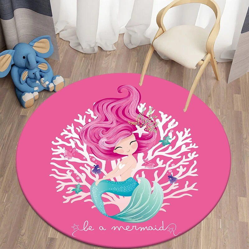 Cartoon Round Carpet Mermaid Unicorn 4 Cartoon Round Carpet Mermaid Unicorn - Image 2