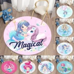 Cartoon Round Carpet Mermaid Unicorn