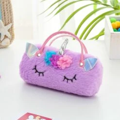 Fluffy Faux Fur Unicorn Eyeglass Hard Shell With Handle -Unicorn Fashion 378426 o1xrgn
