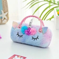 Fluffy Faux Fur Unicorn Eyeglass Hard Shell With Handle -Unicorn Fashion 378426 wsrttf
