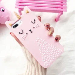 Pink Caticorn Case For IPhone -Unicorn Fashion 3D Bling Fashion Cartoon Pink Cat Soft Silicone Case For iPhone 6 6S 7 8 Plus 2
