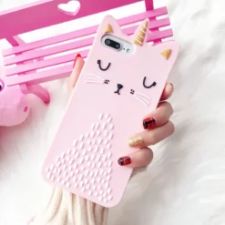 Pink Caticorn Case For IPhone -Unicorn Fashion 3D Bling Fashion Cartoon Pink Cat Soft Silicone Case For iPhone 6 6S 7 8 Plus 3