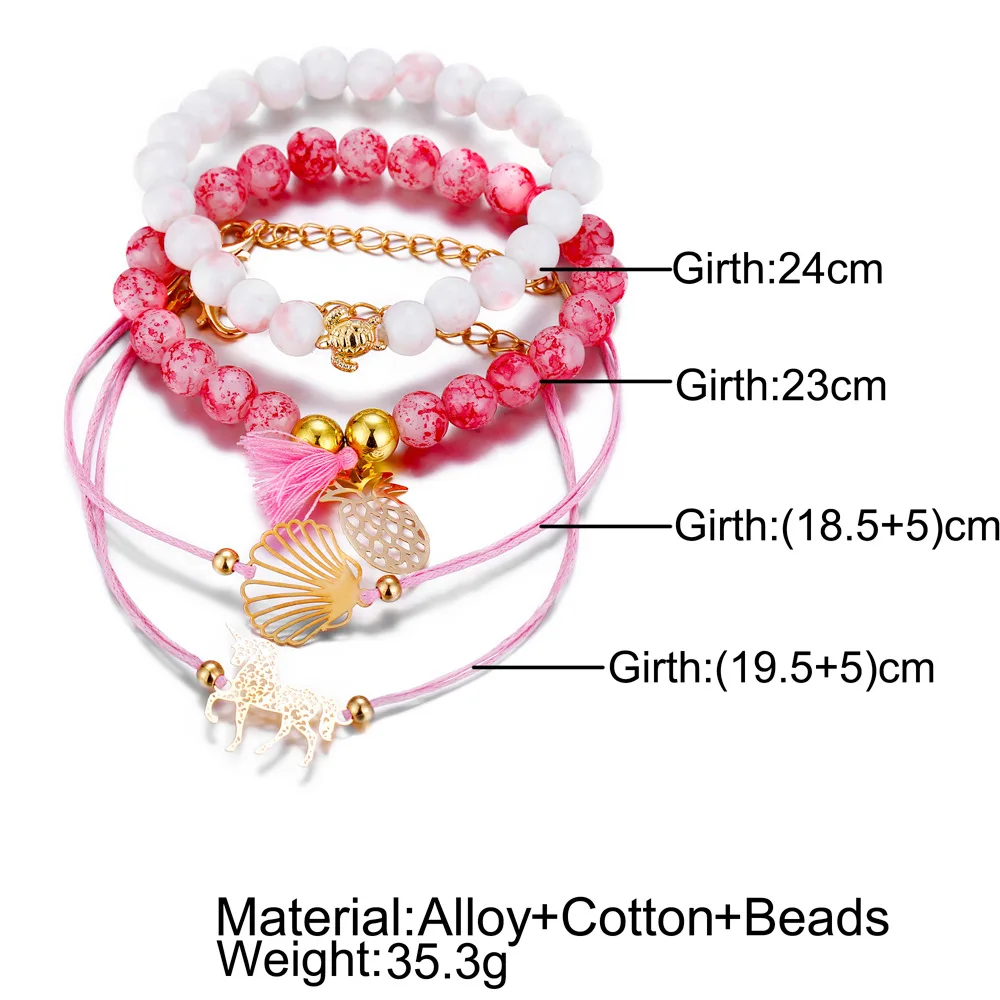 4 Pcs/set Pineapple, Unicorn, Turtle Charm Bracelets Set 4 4 Pcs/set Pineapple, Unicorn, Turtle Charm Bracelets Set - Image 2